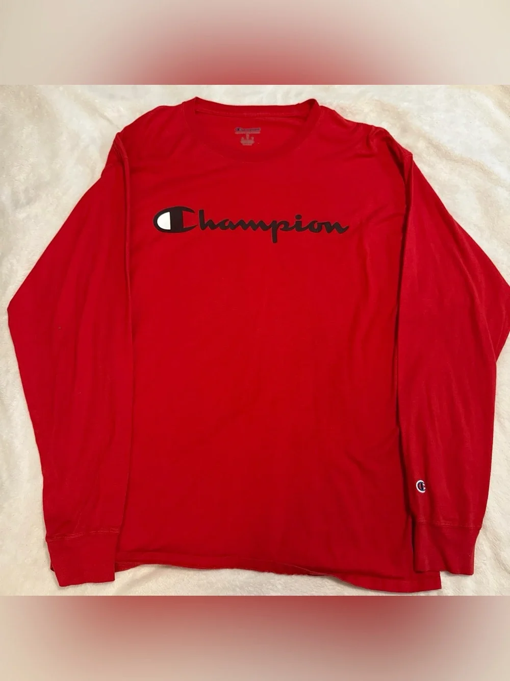 Champion Red Long Sleeve Logo Tee